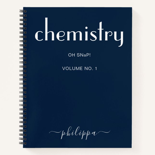 Modern Blue White Personalised Chemistry Notebook (Front)