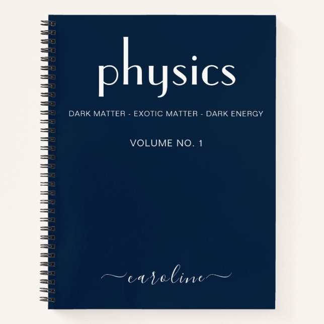 Modern Blue White Personalised Physics Notebook (Front)