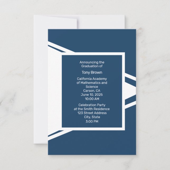 Modern Blue White Photo Graduation Announcement (Front)