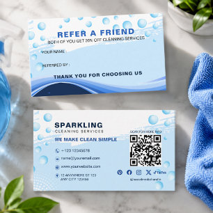 Modern Blue White Professional Cleaning Service Referral Card