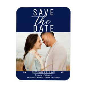 Modern Blue & White Save the Date Wedding Photo Magnet