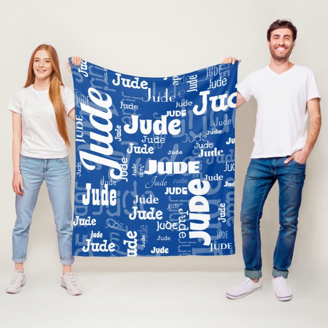 Modern Blue White Short Name Repeating Pattern  Fleece Blanket (In Situ)