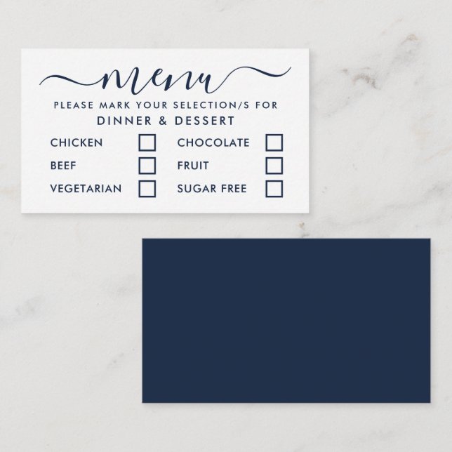 Modern Blue & White Simple Script Menu Selection (Front/Back)