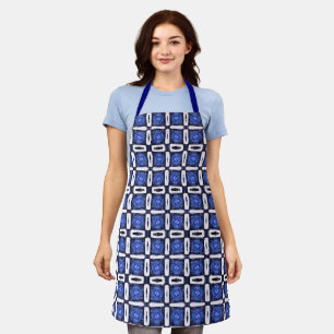 Modern Blue White Square Geometric Pattern Apron