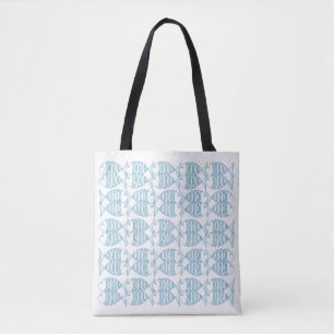 Modern Blue White Stripe Fish Tote Bag