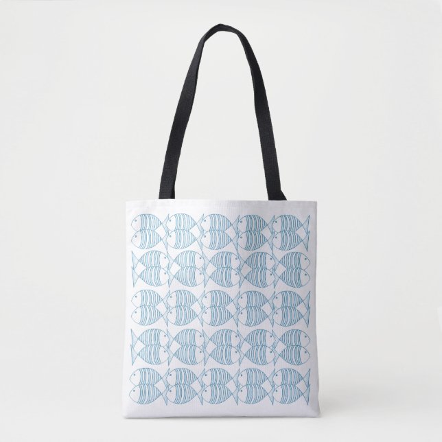 Modern Blue White Stripe Fish    Tote Bag (Front)