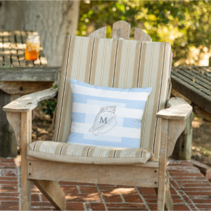 Modern blue white stripes family monogrammed beach cushion
