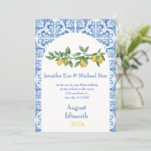 Modern Blue & White Tiles Lemon Wedding