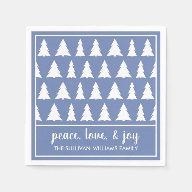 Modern Blue White Tree Pattern Name Holiday Party Napkin (Front)