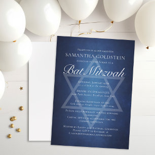 Modern Blue White Typography Formal Bat Mitzvah Invitation