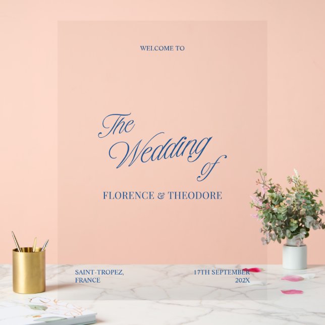Modern Blue & White Wedding Welcome  Acrylic Sign (Wedding)