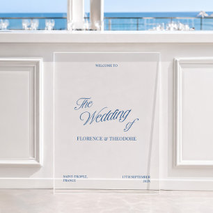 Modern Blue & White Wedding Welcome Acrylic Sign