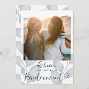 Modern Blue & White Will You Be My Bridesmaid