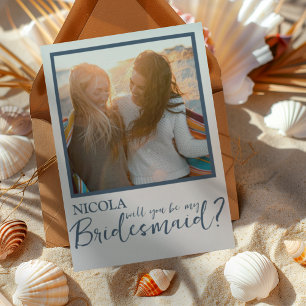 Modern Blue & White Will You Be My Bridesmaid