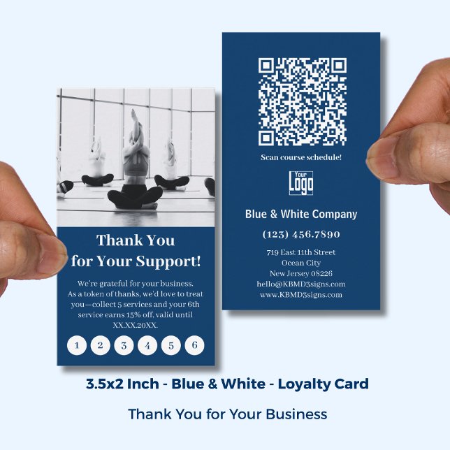 Modern Blue & White with Logo Thank You Punch Loyalty Card (Modern Blue & White with Logo Thank You Punch Loyalty Card; Standard US Size 3.5x2 Inch)