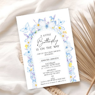 Modern Blue Wildflower Butterfly Baby Shower Invitation