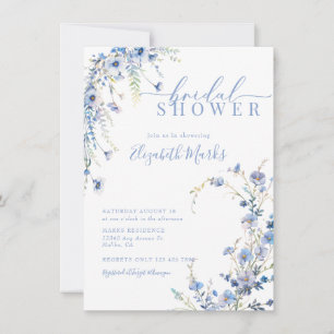 Modern Blue Wildflowers Botanical Bridal Shower  Invitation
