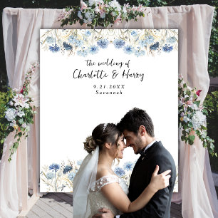 Modern Blue Wildflowers Wedding Photo  Backdrop Tapestry