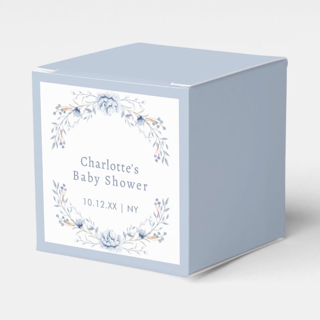 Modern Blue Winter Floral Baby Shower  Favour Box (Front Side)