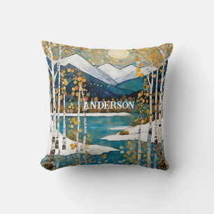 Modern Blue Winter Mountain Cushion