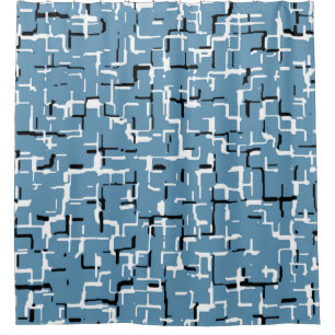 Modern Blue with Unique Black and White Pattern Shower Curtain