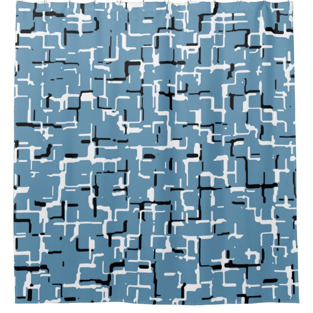 Modern Blue with Unique Black and White Pattern Shower Curtain (Front)