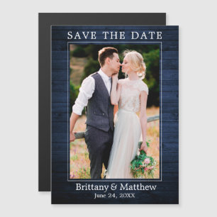Modern Blue Wood Print Magnetic Save the Date