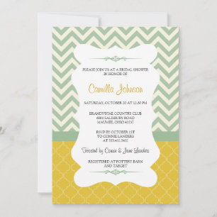 Modern Blue & Yellow Elegant Chevron Bridal Shower Invitation
