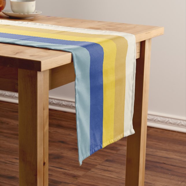 Modern blue yellow gold cream stripes Hanukkah Medium Table Runner (In Situ)