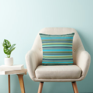 Modern Blue Yellow Green Stripes Abstract Cushion