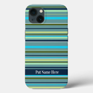 Modern Blue Yellow Green Stripes Abstract iPhone 13 Case