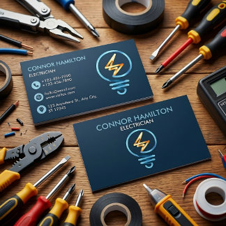 Modern Blue Yellow Light Electrician Business Card