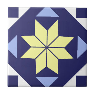 Modern Blue Yellow Moroccan Floral Pattern Ceramic Tile