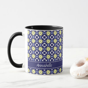 Modern Blue Yellow Moroccan Floral Pattern Name    Mug