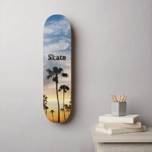 Modern Blue Yellow Personalised Palm Tree Sunset Skateboard