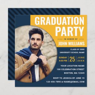 Modern Blue Yellow   Photo Graduation Party Invitation