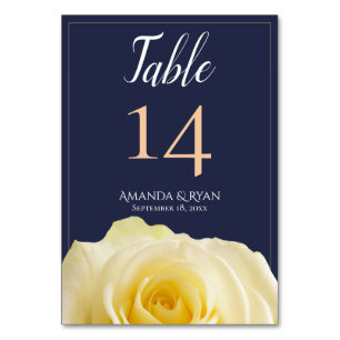 Modern Blue Yellow Rose Floral Wedding Table Number