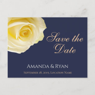 Modern Blue Yellow Rose Wedding Save the Date Announcement Postcard