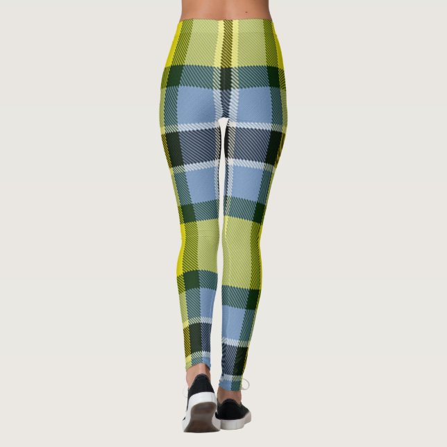 Modern Blue & Yellow Tartan Plaid Pattern Leggings (Back)