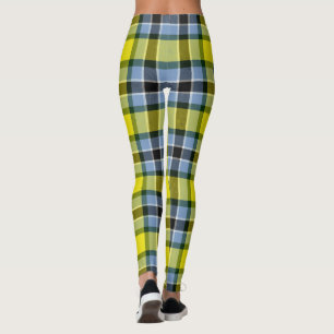 Modern Blue & Yellow Tartan Plaid Pattern Leggings