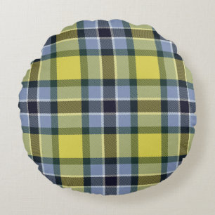 Modern Blue & Yellow Tartan Plaid Pattern Round Cushion