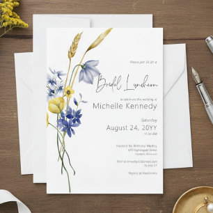 Modern Blue & Yellow Wildflowers Bridal Luncheon Invitation