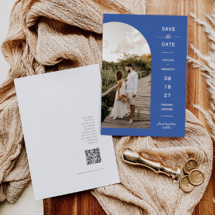 Modern Blue Yonder Arc Photo QR Code Save the Date Invitation