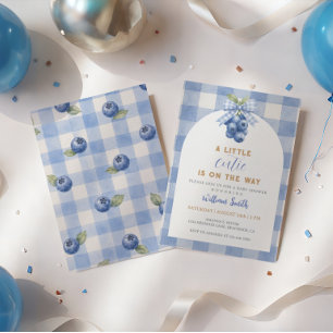 Modern Blueberries A little cutie baby shower Invitation