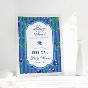 Modern Blueberries Berry Sweet Baby Shower Poster