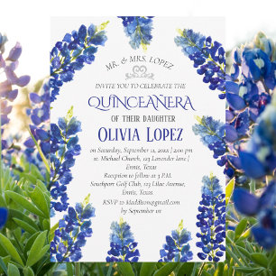Modern Bluebonnets Quinceañera Floral 15 Birthday  Invitation