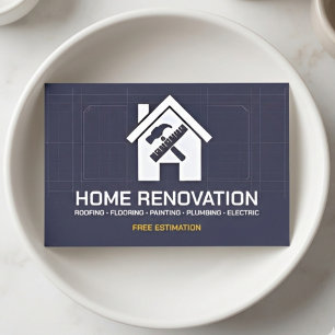 Modern Blueprint Home Renovation & Pro Builder Business Card