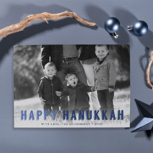 Modern Blues Hanukkah Photo Holiday Card