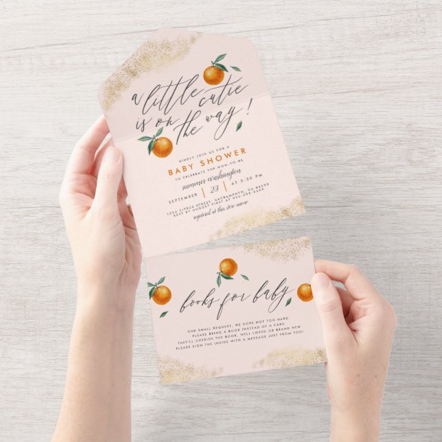 Modern Blush A Little Cutie Orange Baby Shower All In One Invitation (Tearaway)