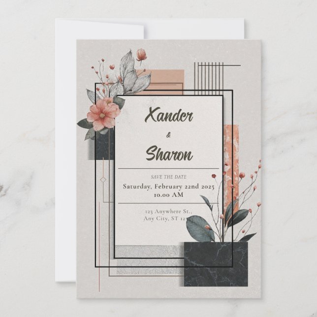 Modern Blush Abstract Floral Wedding Invitation (Front)